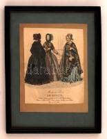 cca 1880-90 Modes de Paris, Le Miroir, színezett litográfia, üvegezett keretben, 20x16cm