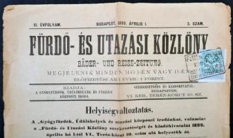 1899 Fürdő- és utazási közlöny 1898-as okmánybélyeggel érdekes bélyegzéssel