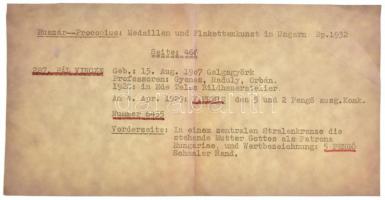 Vincze Pál (1907-1994) ~1929. "5 Pengő" díjazott Br érmetervezet plakett, csak előlap (100...