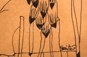 Szántó jelzéssel: Cica a szekrényen. Tus, papír, üvegezett keretben, 18×12 cm