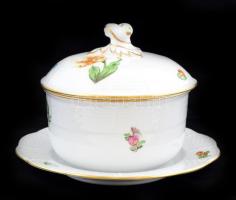 Herendi tulipán mintás cukortartó, porcelán, jelzett, hibátlan, 12x11cm