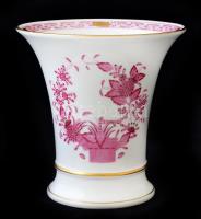 Herendi indiai kosár mintás váza, porcelán, kézzel festett, jelzett, hibátlan, 14x14cm