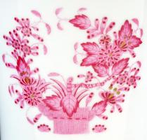 Herendi indiai kosár mintás váza, porcelán, kézzel festett, jelzett, hibátlan, 14x14cm