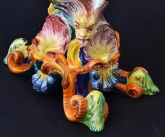 Puttós gyertyatartó, kerámia, kézzel festett, olasz, javított,kis lepattanással, 46cm