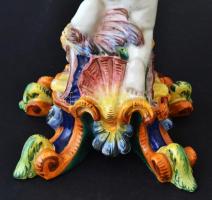 Puttós gyertyatartó, kerámia, kézzel festett, olasz, javított,kis lepattanással, 46cm