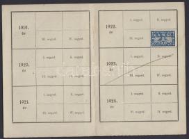 1922 A Közszolgálati Alkalmazottak Nemzeti Szövetsége tagsági igazolvány, 1 db tagdíjbélyggel