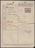 1939 Kál, Marhalevél vízjeles papíron, okmánybélyeggel