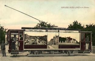 Linz an der Donau, Franz Josef Platz, Landstrasse, Volksgarten / square, street, park pictures on a tram (b)