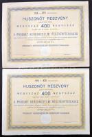 Szeged 1922. "Produkt Kereskedelmi Részvénytársaság" részvényei 10.000K-ról (2x) mindkettő szelvényekkel és szárazpecséttel T:I-,II