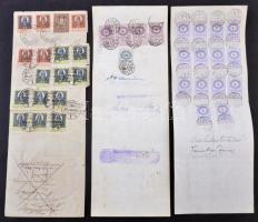 Miskolc / Szombathely ~1940. 3db kitöltött váltó illetékbélyegekkel, bélyegzésekkel T:III