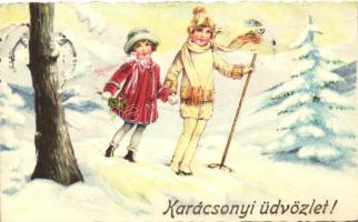 'Karácsonyi üdvözlet' / Christmas, children in winter forest, L&P No. 2863. (EK)