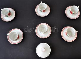 Hollóházi mokkás csésze és alj (6db), bonbonier, matricás, jelzett, hibátlan, összesen: 7db