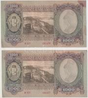 1943. 1000P (2x) sorszámkövetők, nyomdai papírráncokkal T:II-,III fo.
Adamo P21