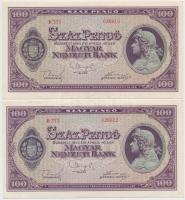 1945. 100P (5x) közte 3db sorszámkövető és 2db közeli sorszám, "BÜNTETÉS" szóban "N&q...