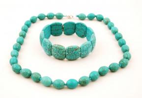 Mutatós türkiz ékszergarnitúra, fülbevalóval, nyaklánccal, karkötővel, ékszertartó ládikóban, 21x8x6...