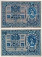 1902. 1000K (2x) mindkét oldal német, "Deutschösterreich" felülnyomással T:III