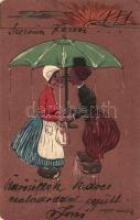 Black couple under umbrella, Emb., litho, s: Pipp (EK)