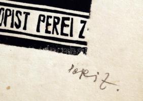Perei Zoltán (1913-1992): HL. Christophorus. Linó, papír, jelzett,  22×15 cm