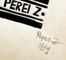 Perei Zoltán (1913-1992): Christus vor Herodes. Linó, papír, jelzett,  22×15 cm