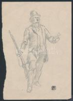Helbing Ferenc (1870-1958): Forradalmár. Ceruza, papír, pecséttel jelzett, 20×14 cm