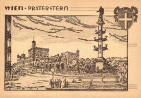 Vienna, Wien II. Praterstern / square, Tegetthoff statue, etching style, s: Heinz Wagner