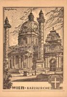 Vienna, Wien IV. Karlskirche / dome church, etching style, s: Heinz Wagner