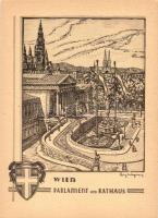 Vienna, Wien I. Parlament und Rathaus / Parliament and the town hall, etching style, s: Heinz Wagner