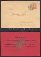 1935 a Turul Szövetség mikulás esti meghívója krampusz motívummal + az Újpesti Magyar Királyi Állami Fa- és Fémipari szakiskola és a Textilipari Szakiskola meghívója a közös mikulás estre, postán megküldve