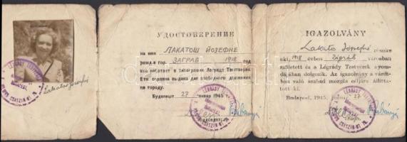 1945 a Légrády Testvérek által kiállított orosz-magyar kétnyelvű fényképes igazolvány nyomdai dolgoz...