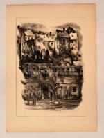 Olvashatatlan jelzéssel: Romos házak. Litográfia, papír, 26×18 cm