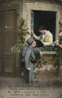 Soldier of the Austro-Hungarian Army saying farewell to his sweetheart, WWI, 'Isten veled!' c. vers, a K.u.K. hadsereg katonája búcsúzik kedvesétől, I. világháború