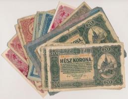 20db-os vegyes korona bankjegy tétel, közte ragasztott is T:III,III-