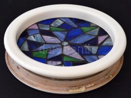 Színes üvegmozaik ablak, fa illesztőkerettel, d: 30 cm