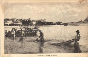Corfu, Corfou; Scéne du péche / scene of fishing, fishermen (cut)