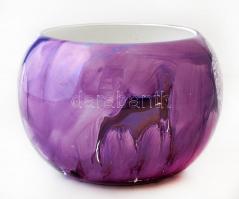 Lila kaspó, festett, csurgatott díszítéssel, hibátlan, jelzett, m: 13 cm, d: 17 cm