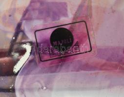 Lila kaspó, festett, csurgatott díszítéssel, hibátlan, jelzett, m: 13 cm, d: 17 cm