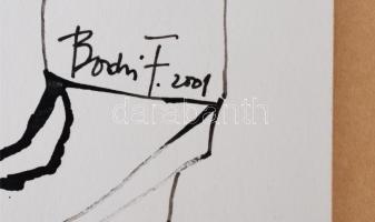 Bodri Ferenc (1943-): Női akt, tus, jelzett, papír paszpartuban, 39x29cm