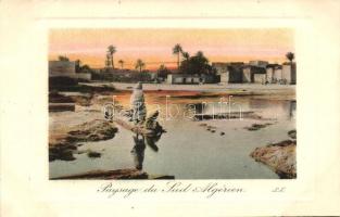 Paysage du Sud Algérien / South Algerian landscape, people in traditional dress, Arabian folklore