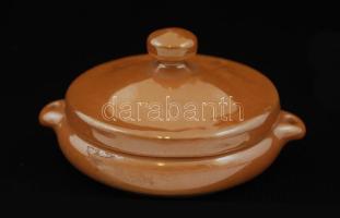 Zsolnay porcelán fedeles patika tégely, hibátlan, jelzett, d: 6 cm, m: 3,5 cm