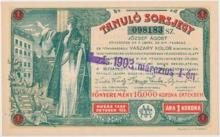 1903. Tanuló Sorsjegy 1K értékben, felülbélyegzéssel T:I-