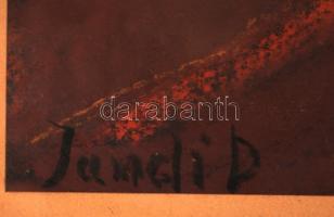 Jándi jelzéssel: Lovaskocsi. Pasztell, papír, üvegezett keretben, 33×42 cm