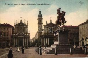 Torino, Turin; Piazza S. Carlo e Monumento Emanuele Filiberto / square with statue
