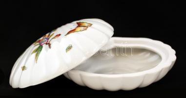 Herendi pillangós kagylós ékszerdoboz, porcelán, kézzel festett, jelzett, hibátlan, 4x12cm