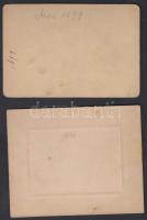 1898-1899 2 db vadászfotó: vadász terepen kutyával, ill. gyerekek vadászöltözetben, kartonra ragaszt...