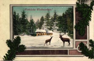 Förhliche Weichnachten / Christmas, deer, pine branches (EK)