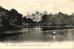 London, The New War Office from St. Jamess Park, man in kayak