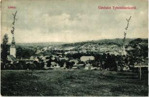 Tibolddaróc, látkép a templomokkal, kiadja a Fogyasztási Szövetkezet (ázott / wet damage)