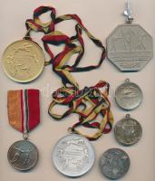 ~1940-1960. 7db klf magyar és német díjérem, közte NDK 1960. Halle, tartományi verseny aranyozott és ezüstözött fém díjérem nyakszalaggal (56mm) T:2,2- ~1940-1960. 7pcs of diff Hungarian and German award medals, with GDR 1960. Halle, Länderkampf (Provinces competition gilt and silver plated metal award medal with neck ribbon (56mm) C:XF,VF