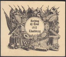 1915 "Boldog új évet kíván Thallóczy"-újévi üdvözlőkártya, hajtott, 11x12 cm