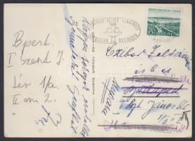 1954 Czibor Zoltán (1929-1997) labdarúgó üdvözlő sorai és aláírása feleségének a genfi világbajnokságról küldött levelezőlapon